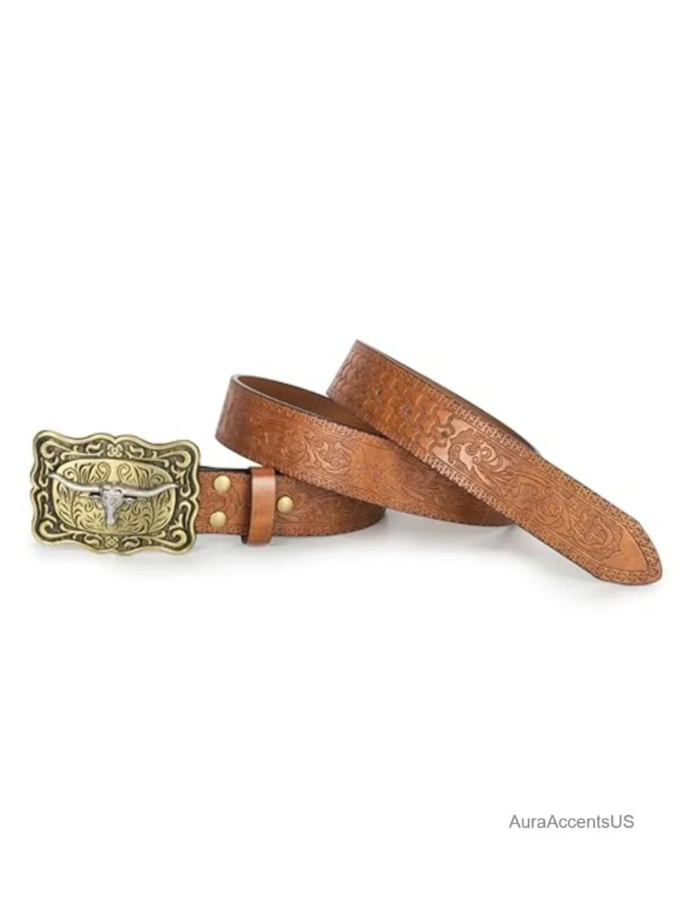 Western Cowboy Leather Belt Turquoise Oval Buckle Embossed PU Leather